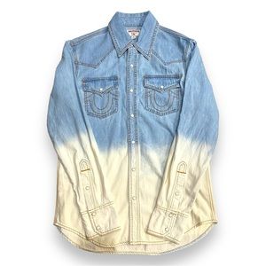TRUE RELIGION Women's Western Button Up Long Sleeve Indigo Ombré Top Size S